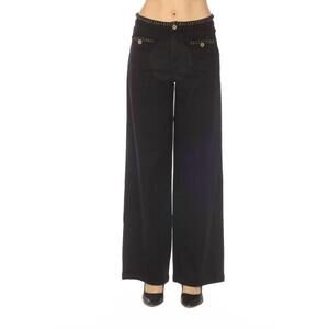 NEW JOSEPH RIBKOFF braided trim wide leg jeans in black